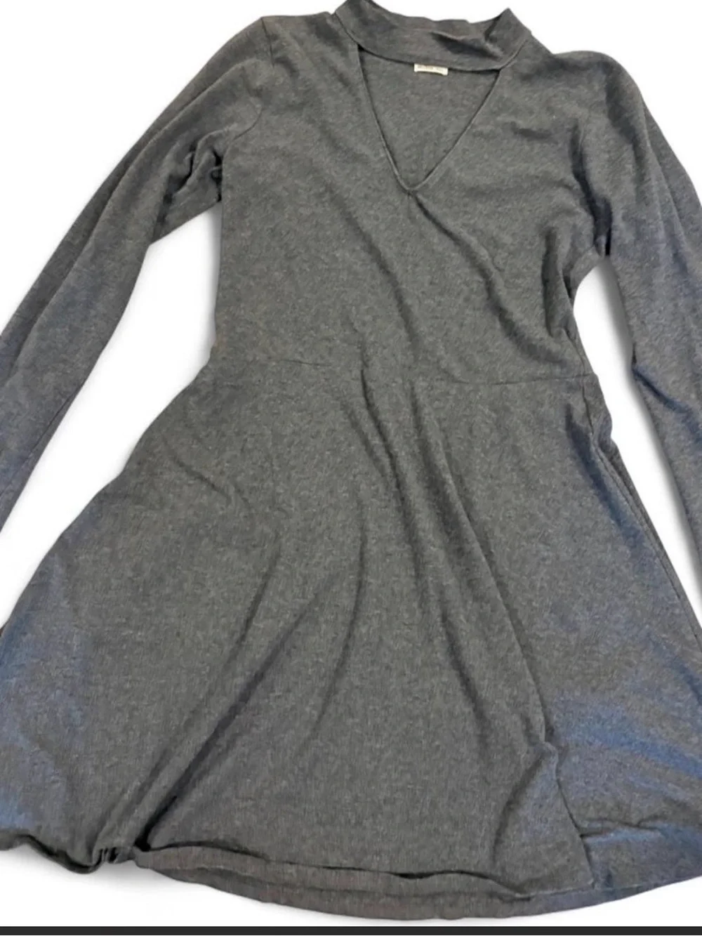 Hollister M Long-Sleeve Charcoal Gray Keyhole Skater Fit and Flare Medium Dress - Picture 4 of 6